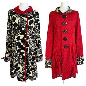 An Ren New York Floral Polka Dot Reversible Coat / Size Large